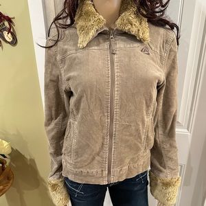 Firefly Tan Bomber Flight Jacket Women’s Small Corduroy Fur collar